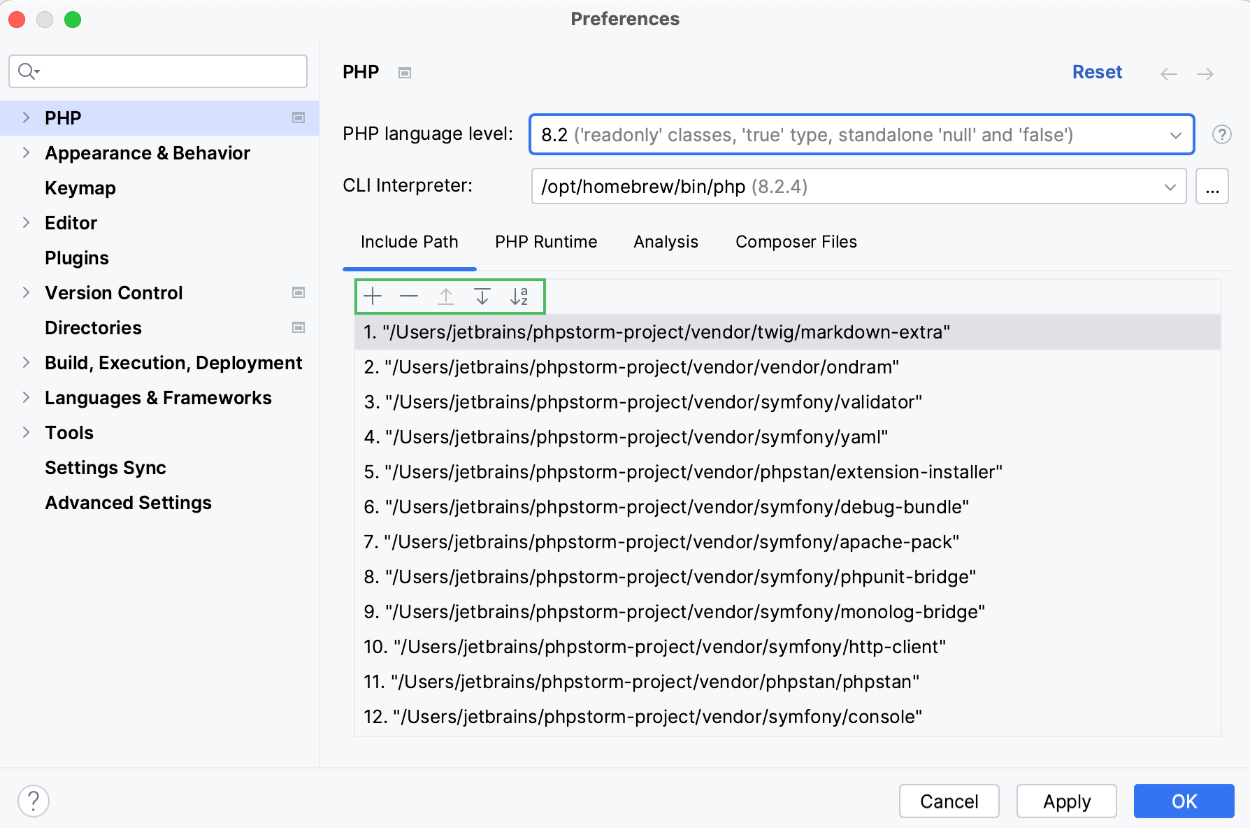 Configure include paths dialog