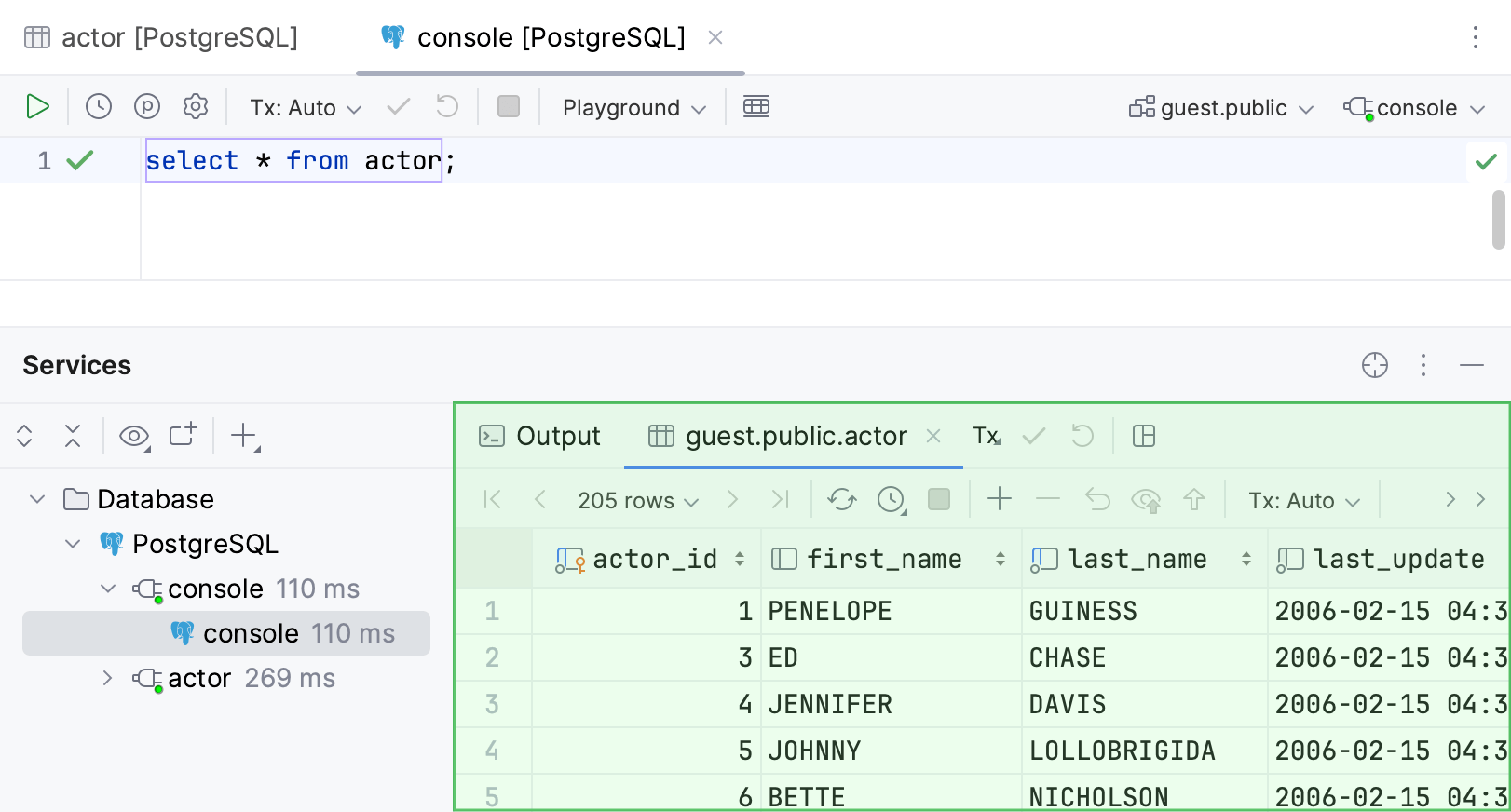 Data editor in a Result tab