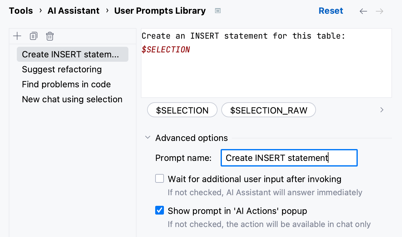 DataGrip: Custom prompt parameters