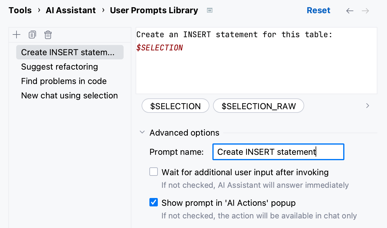 datagrip parameters