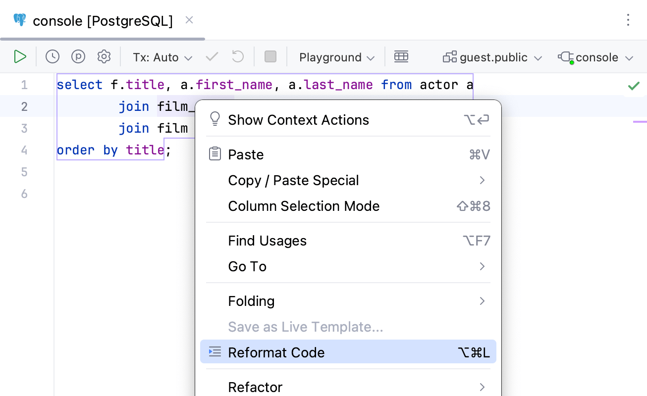 Apply a code style in the editor
