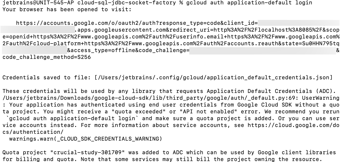 Authenticate the connection to the Cloud SQL server