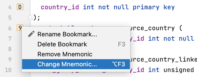 Changing a mnemonic identifier for a bookmark