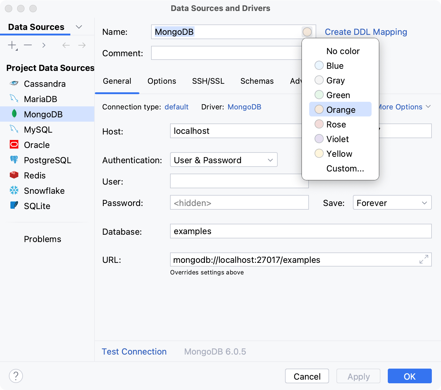 Assign a color to a data source