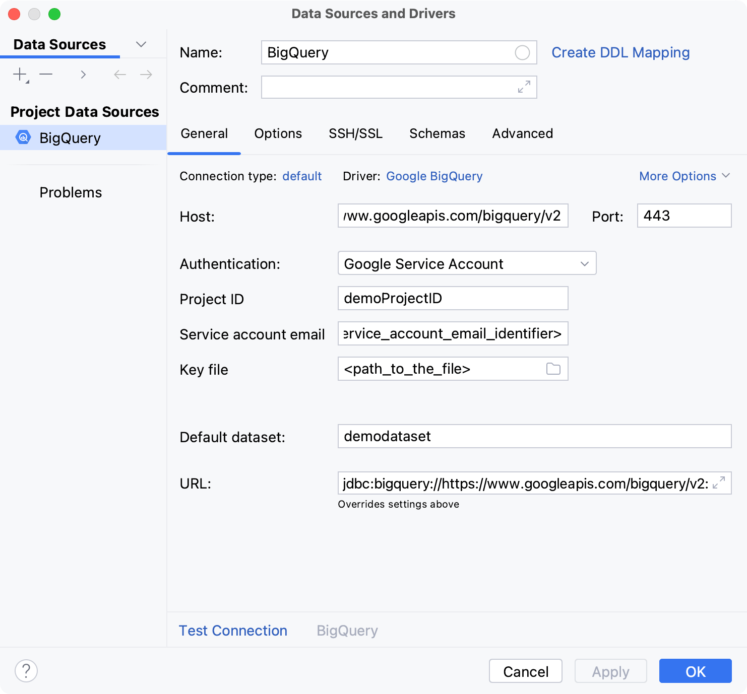 Database connection details
