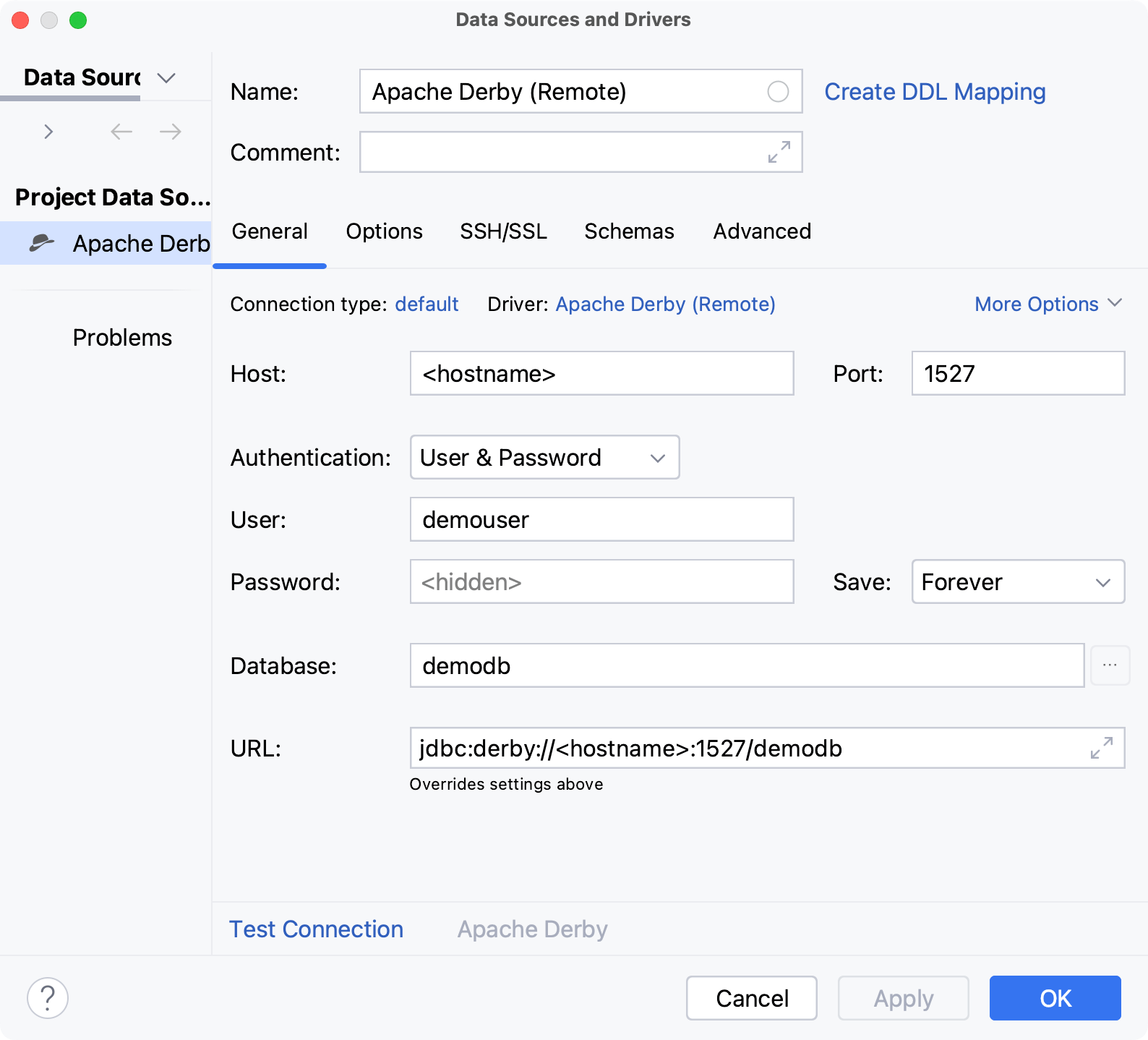 Database connection details