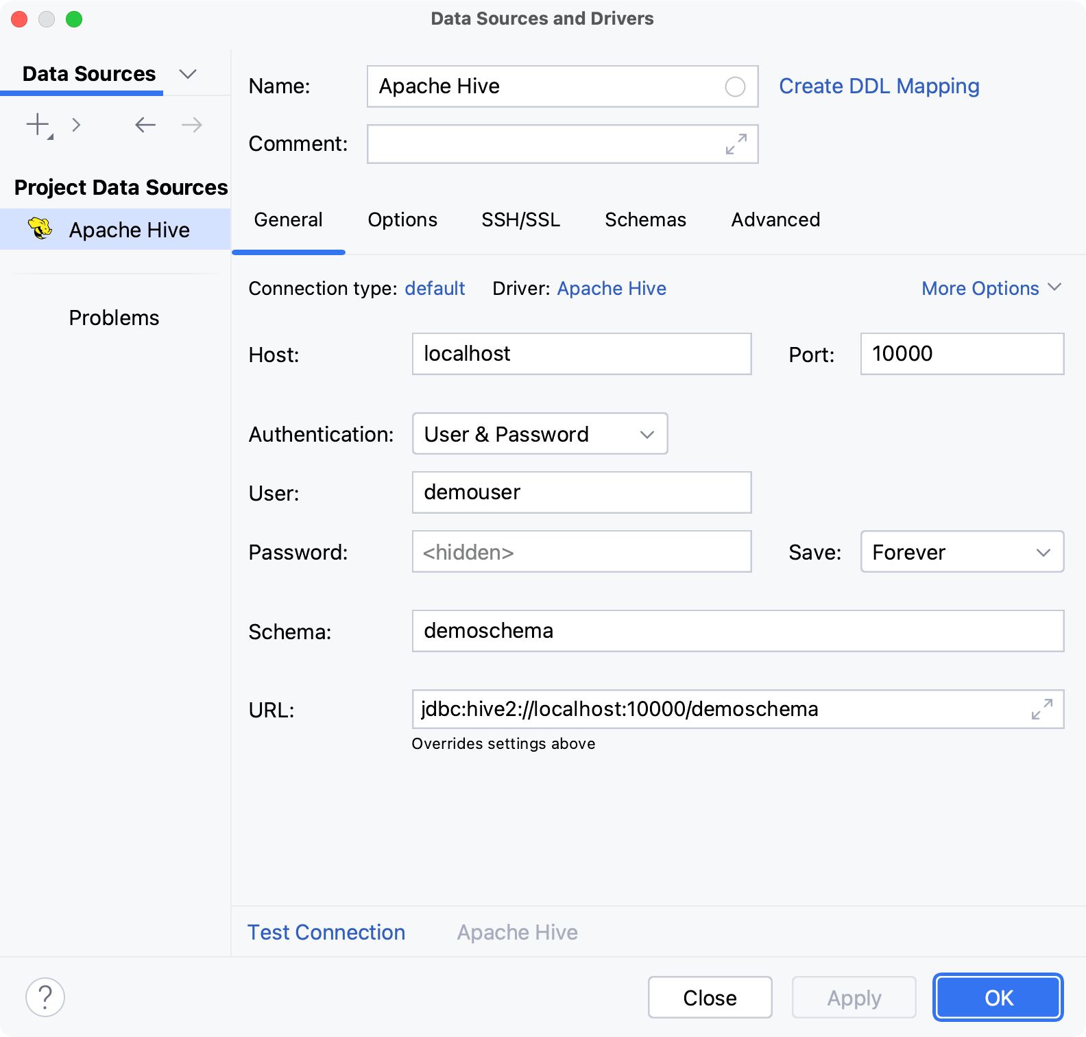 Database connection details