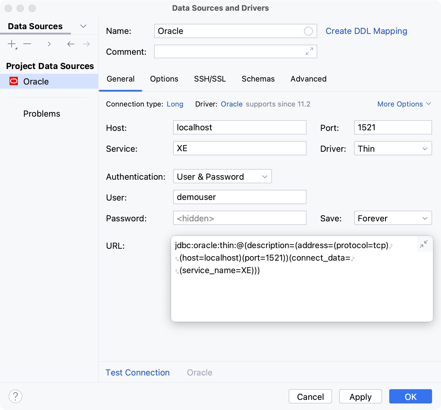 Database connection details