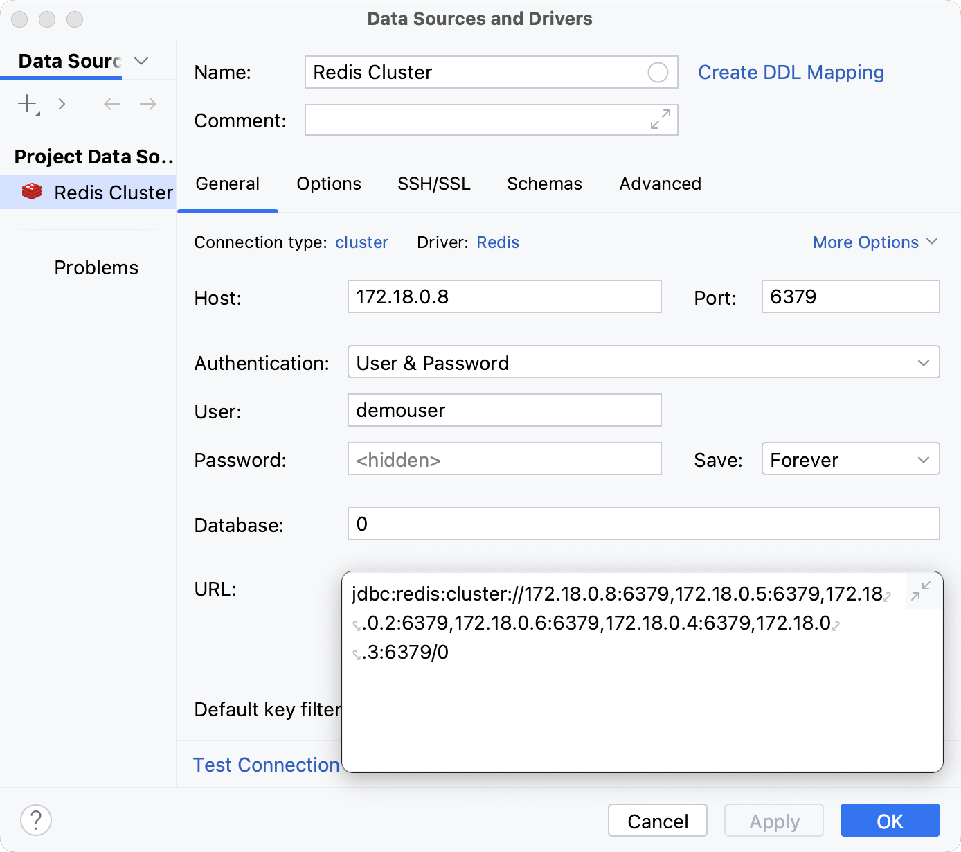 Redis Cluster connection settings