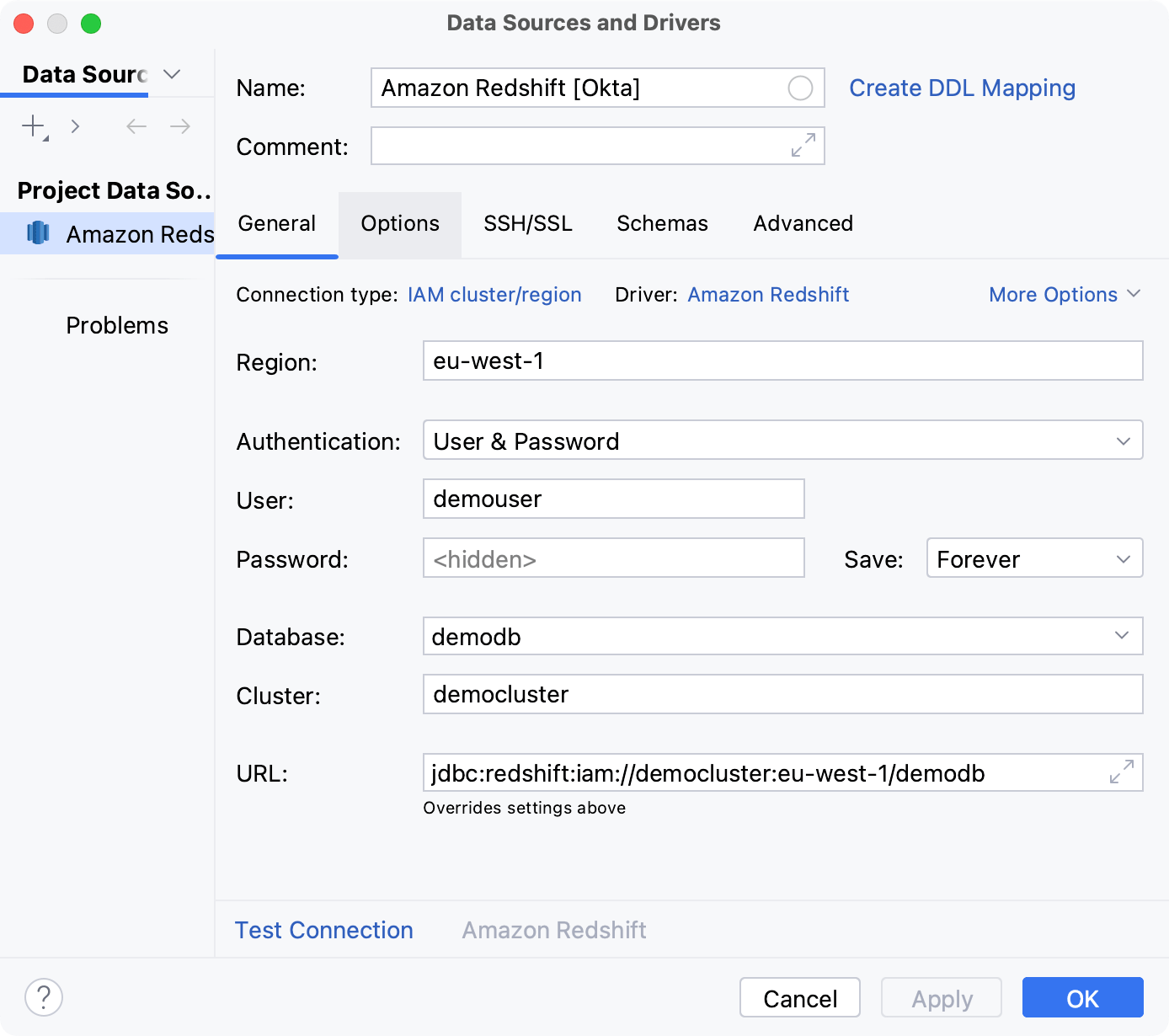 Database connection details