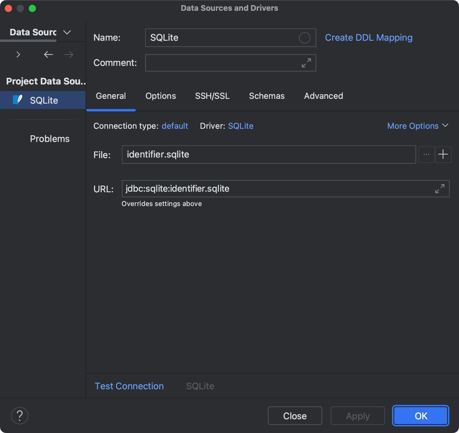 Database connection details