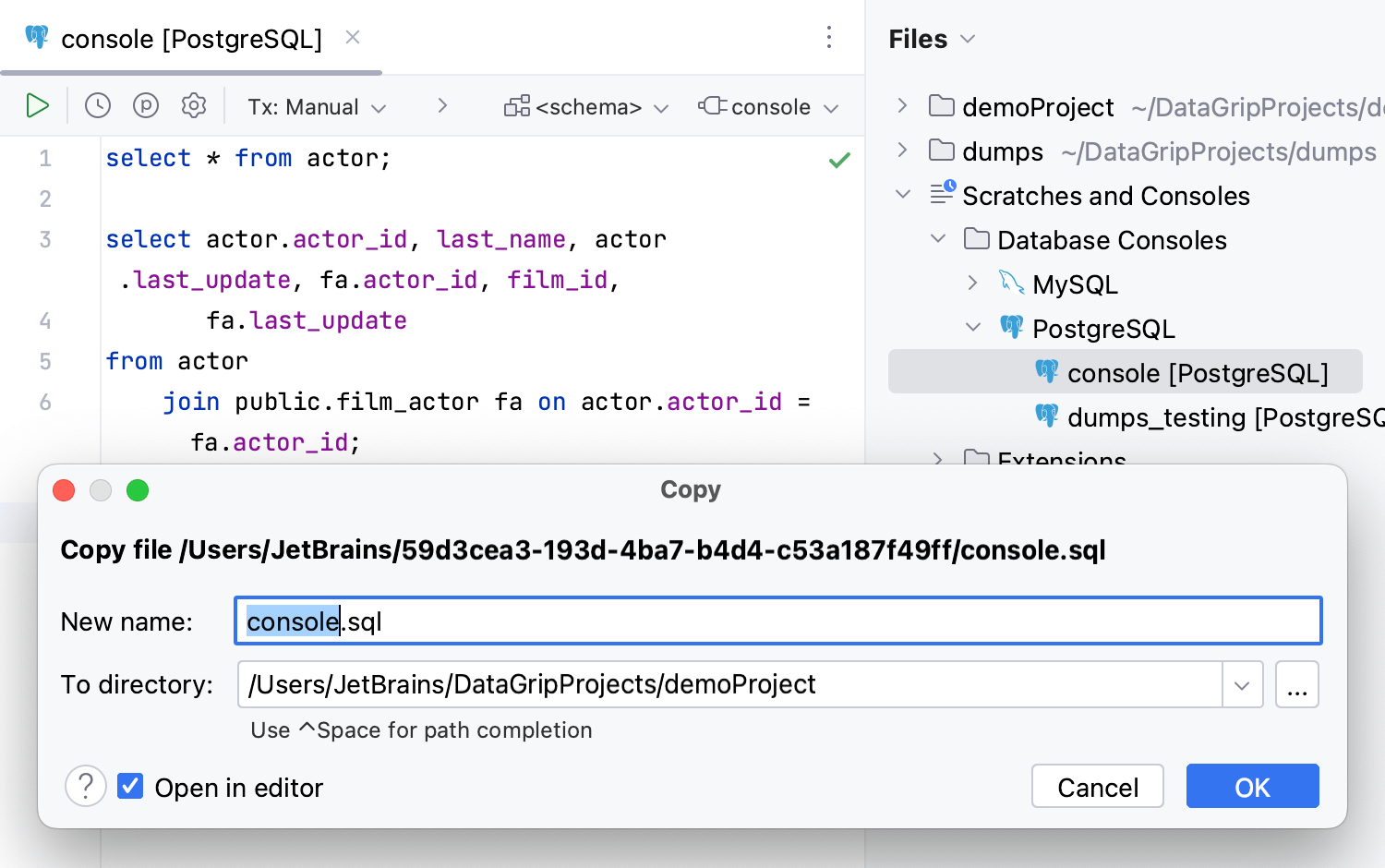 Copy a console file to a new location