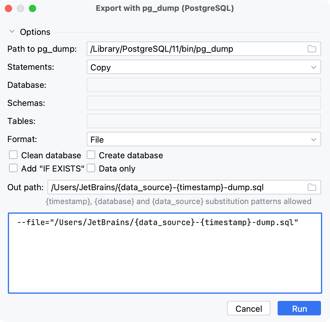 Create a full data dump with pg_dump