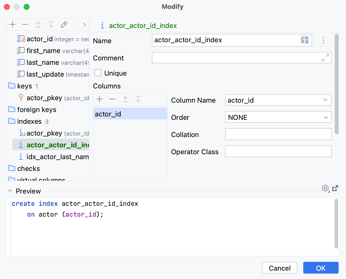 Create an index