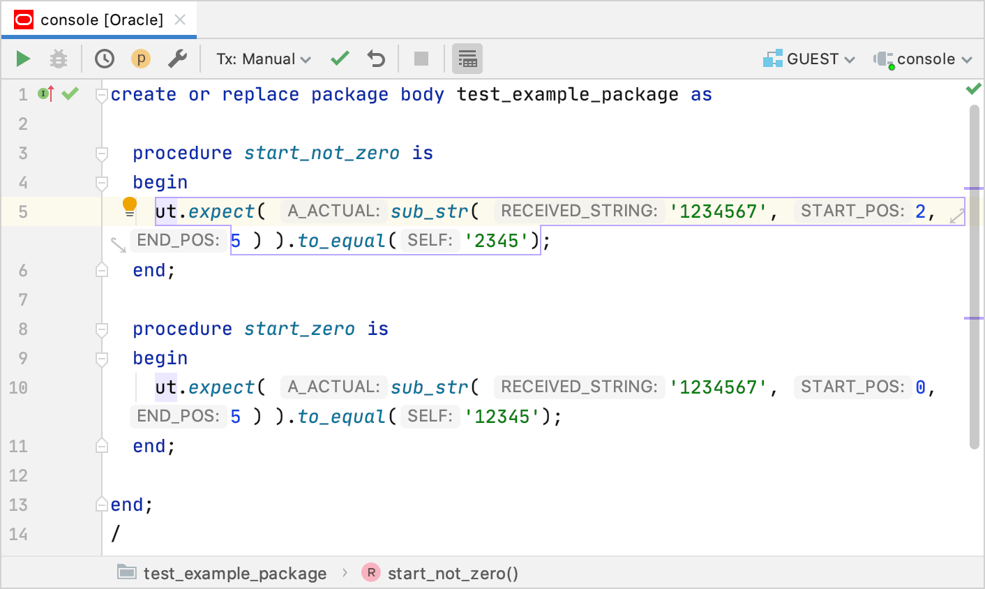 Create test procedures in the testing package