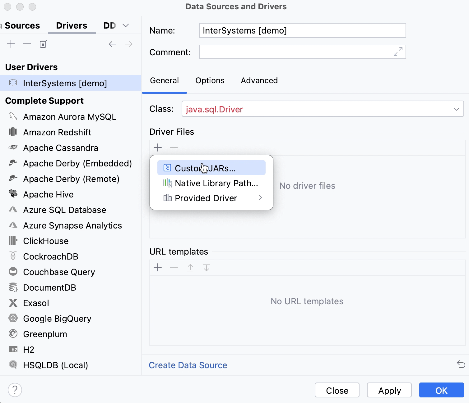 Connect to a database with a user driver