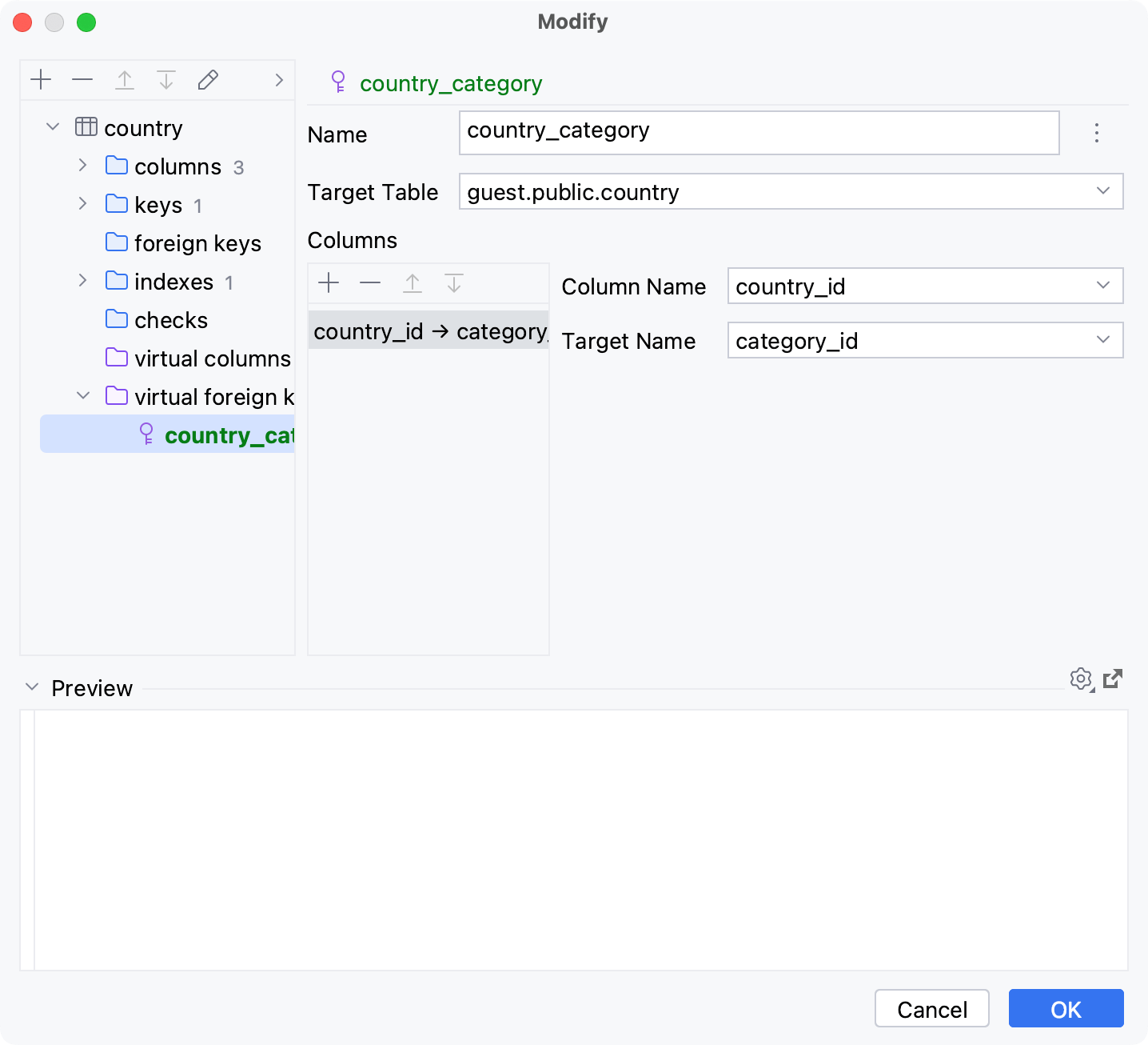 Create a virtual foreign key in the Modify dialog