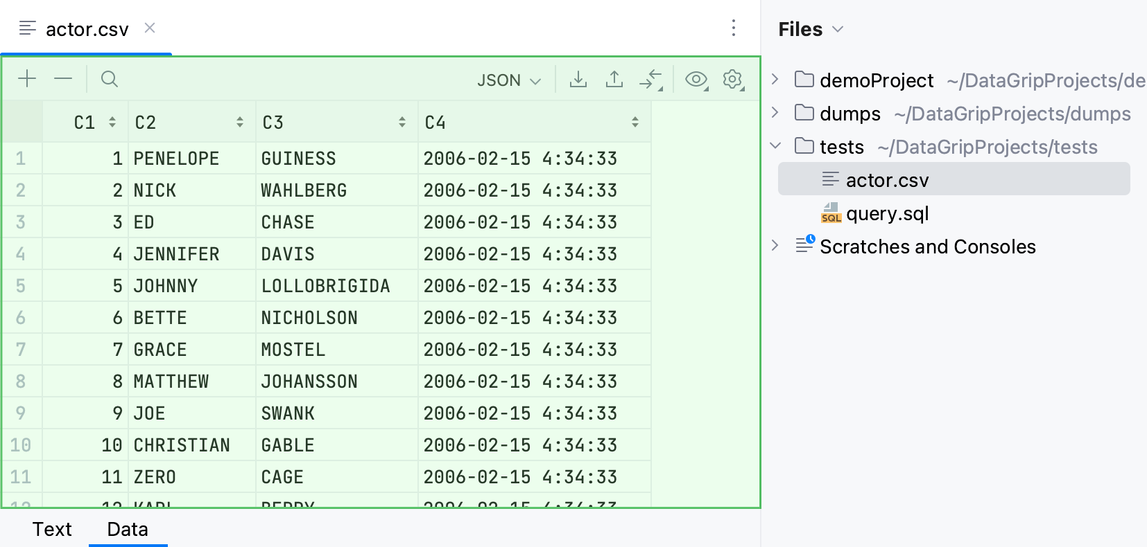 Data editor tab in a delimiter-separated values file editor