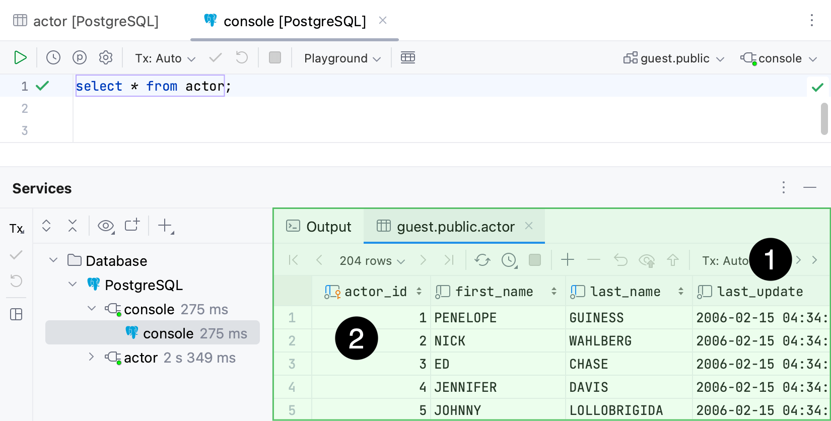 Data editor in a Result tab