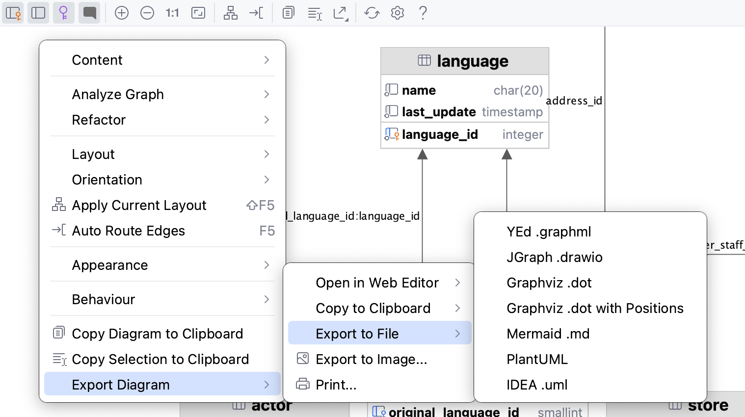 Export diagrams to files via context menu