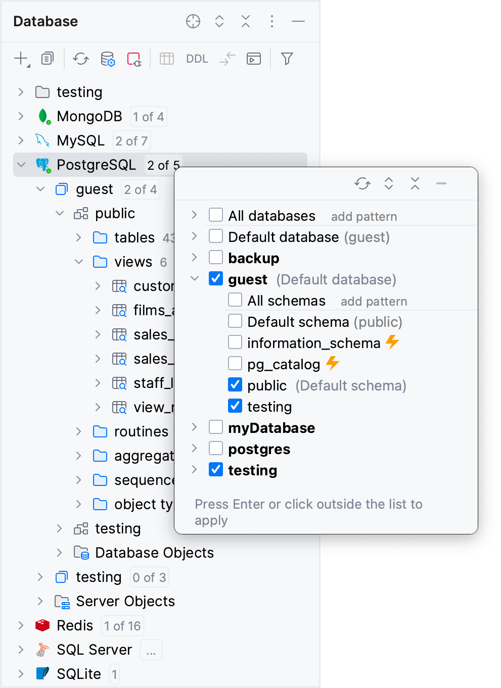 the Database tool window