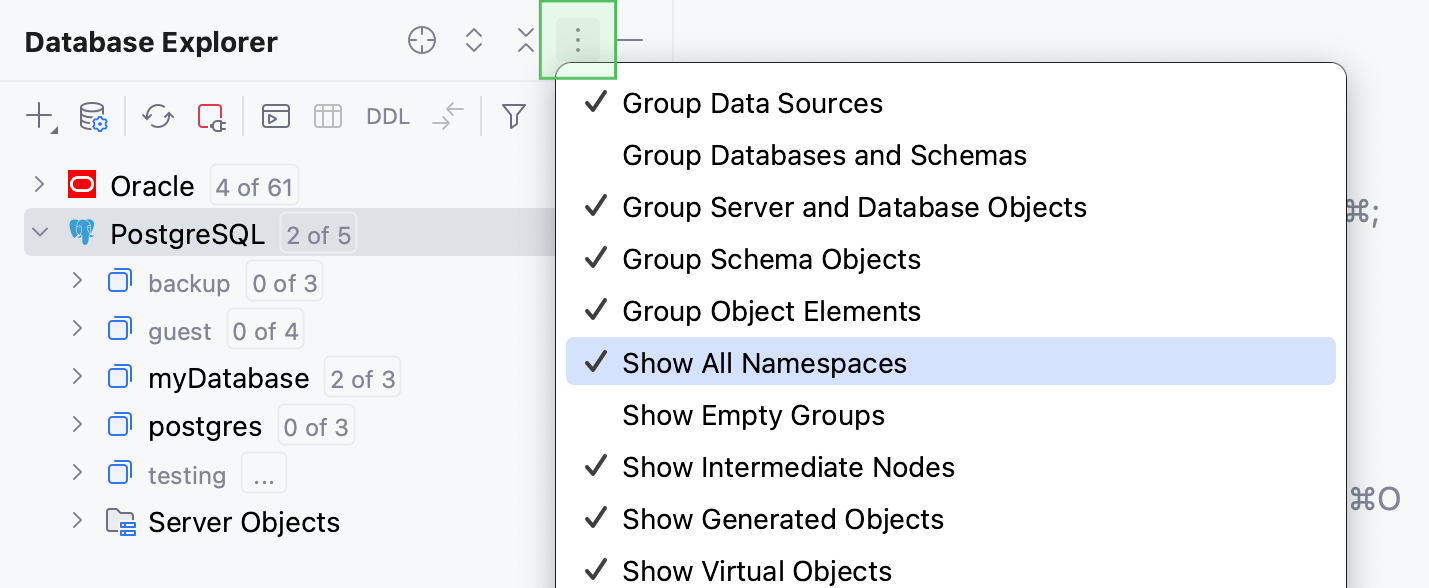 the Show All Namespace setting