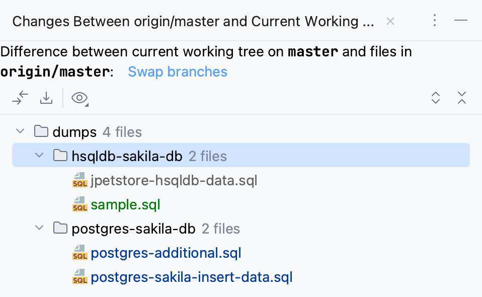 Show diff between selected branch and current working tree