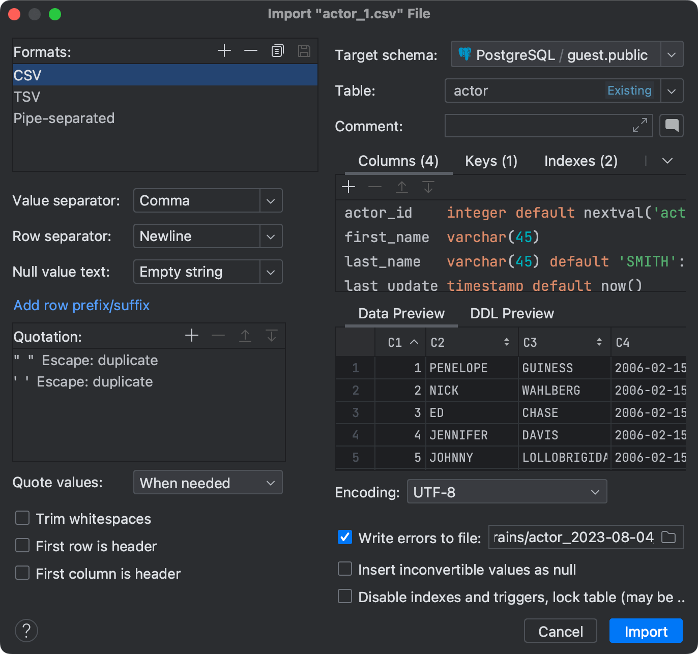 Import | DataGrip Documentation