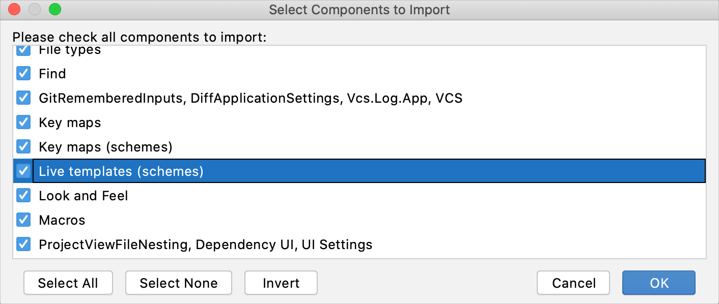 Import live templates