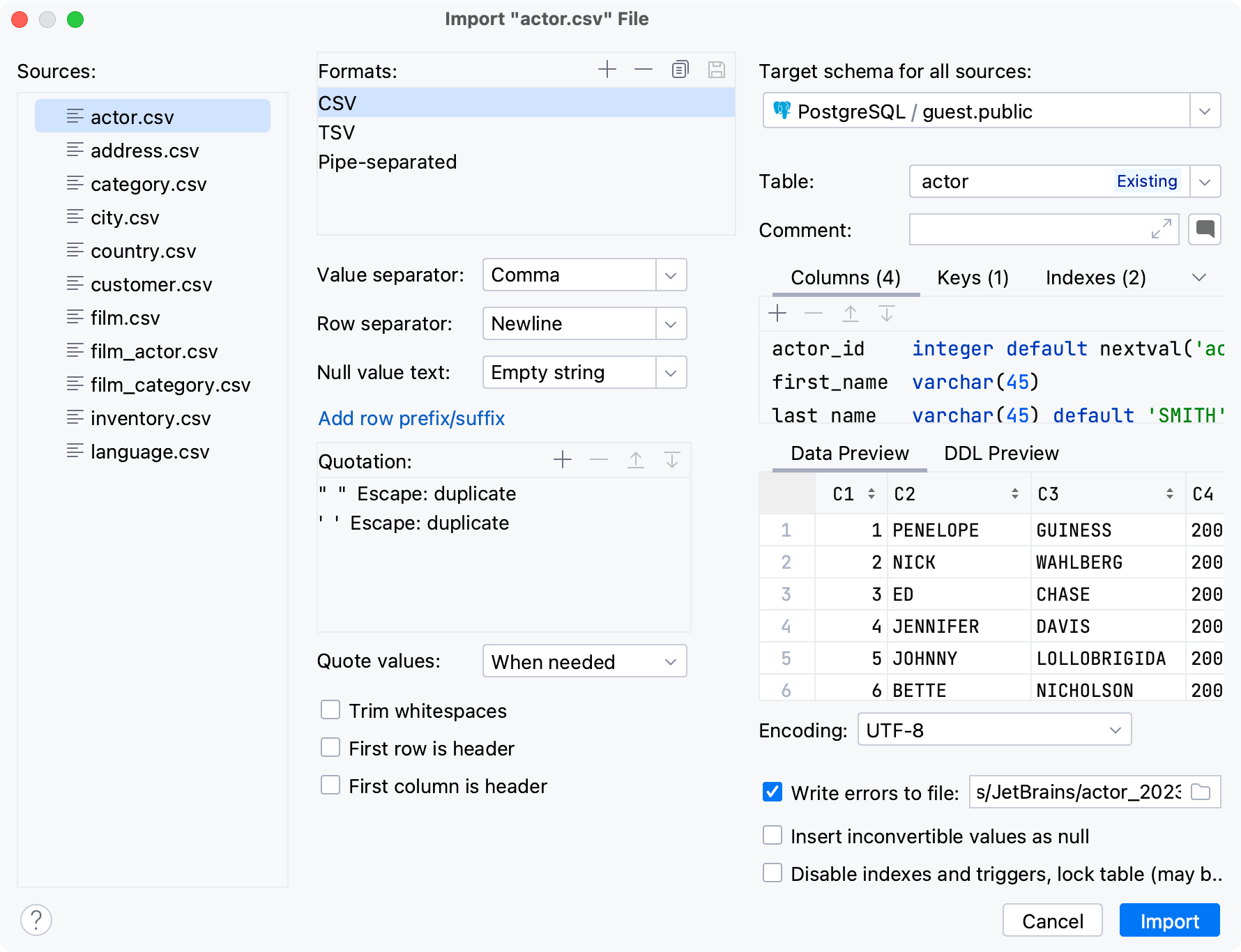 Import multiple CSV files into a database