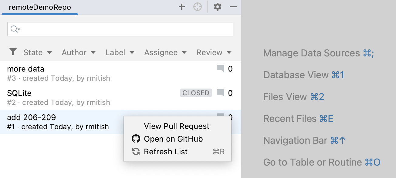 GitHub Pull Requests tool window