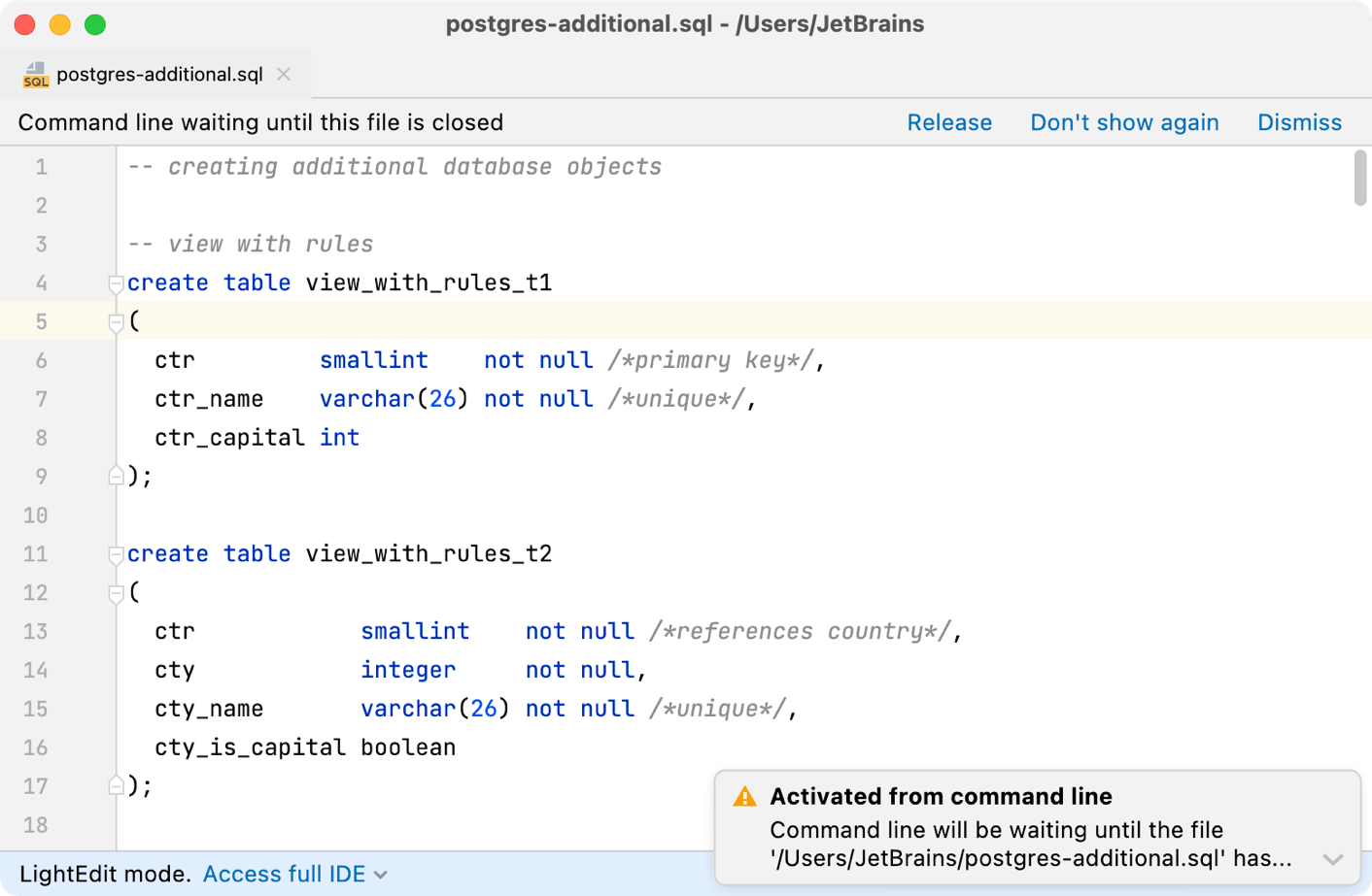 the Command line waiting notification