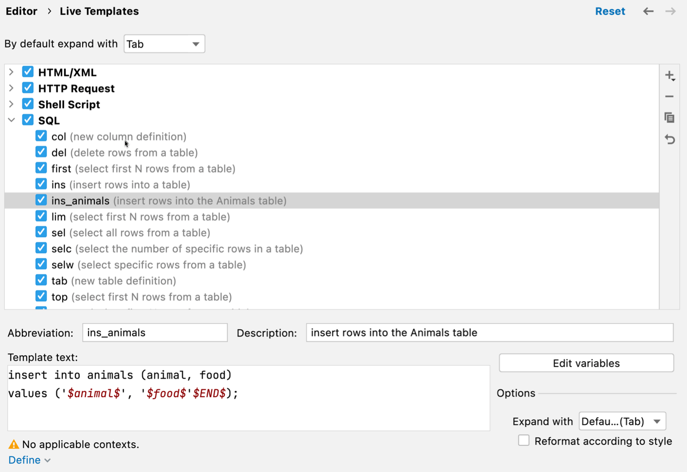 Edit template variables