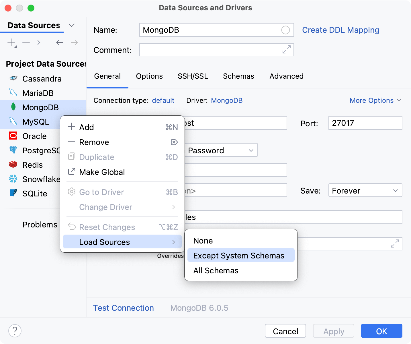 Load source code for a data source