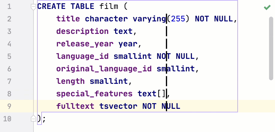 DataGrip: Multiple carets in the virtual space mode