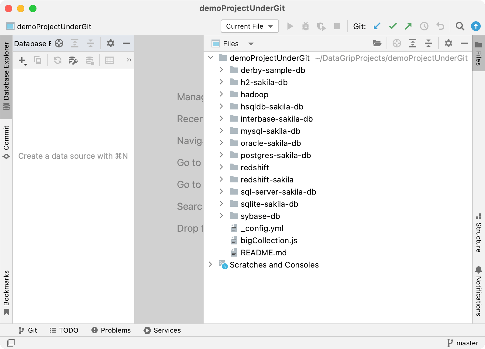 New project with cloed files in its root directory