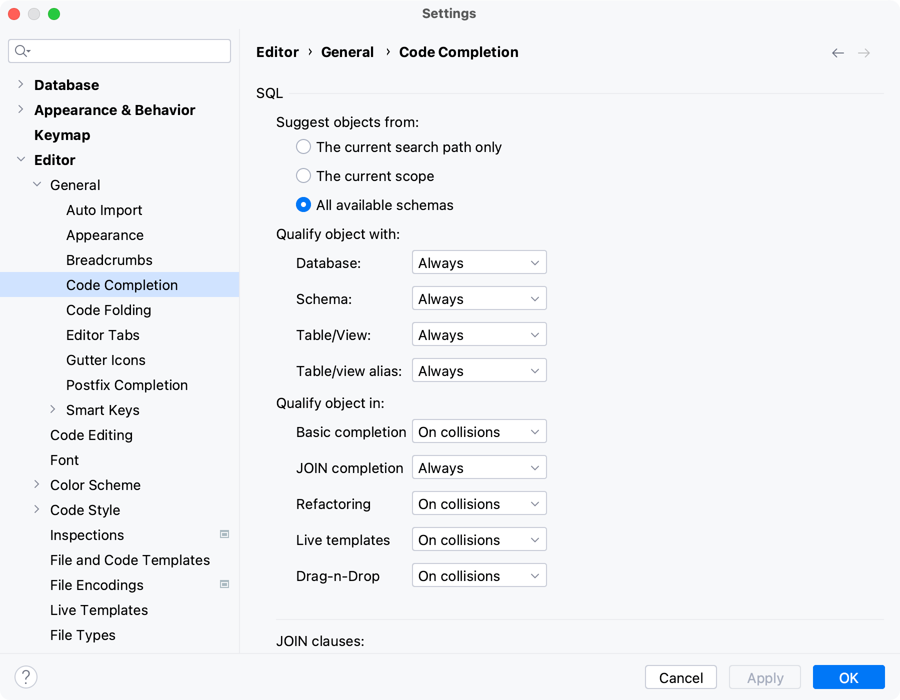 Object qualification settings