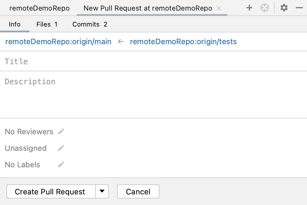 Pull Requests tool window with a new pull request