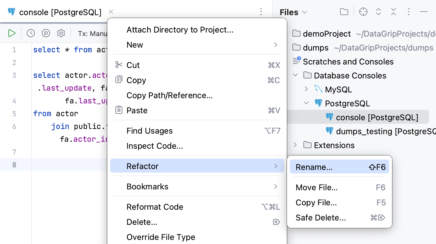 Rename a query console file