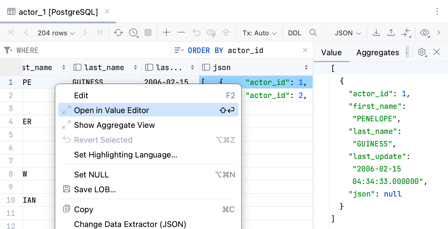 Open in Value Editor context menu option