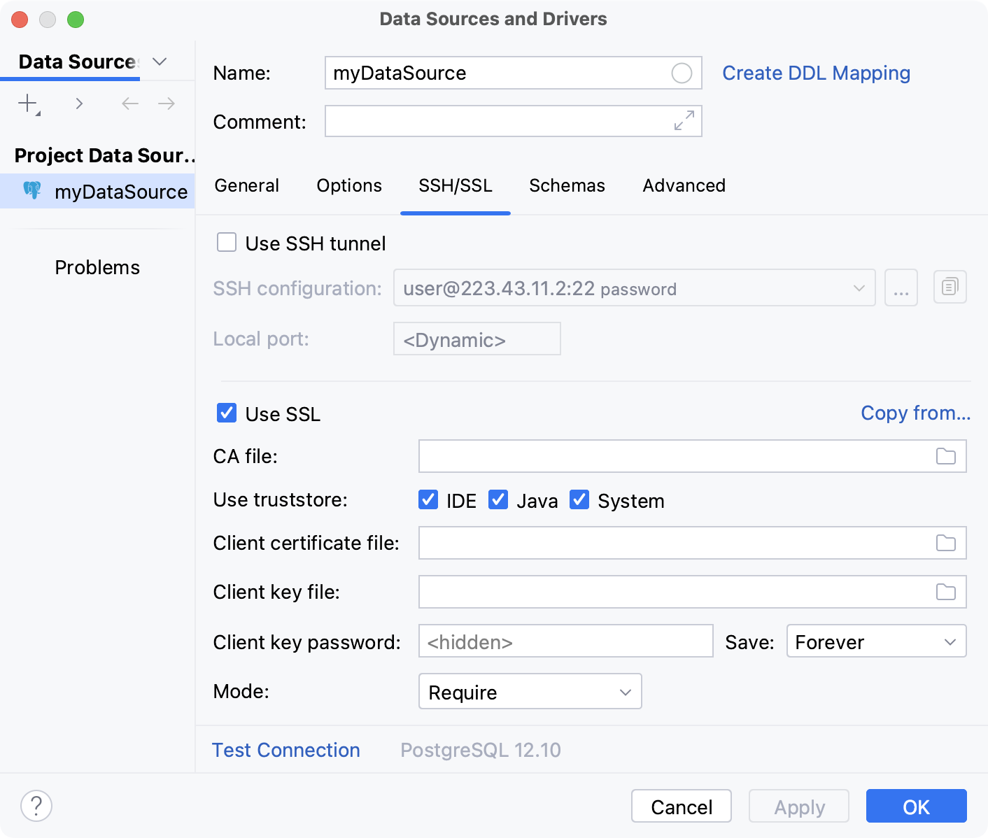 the SSL truststore settings