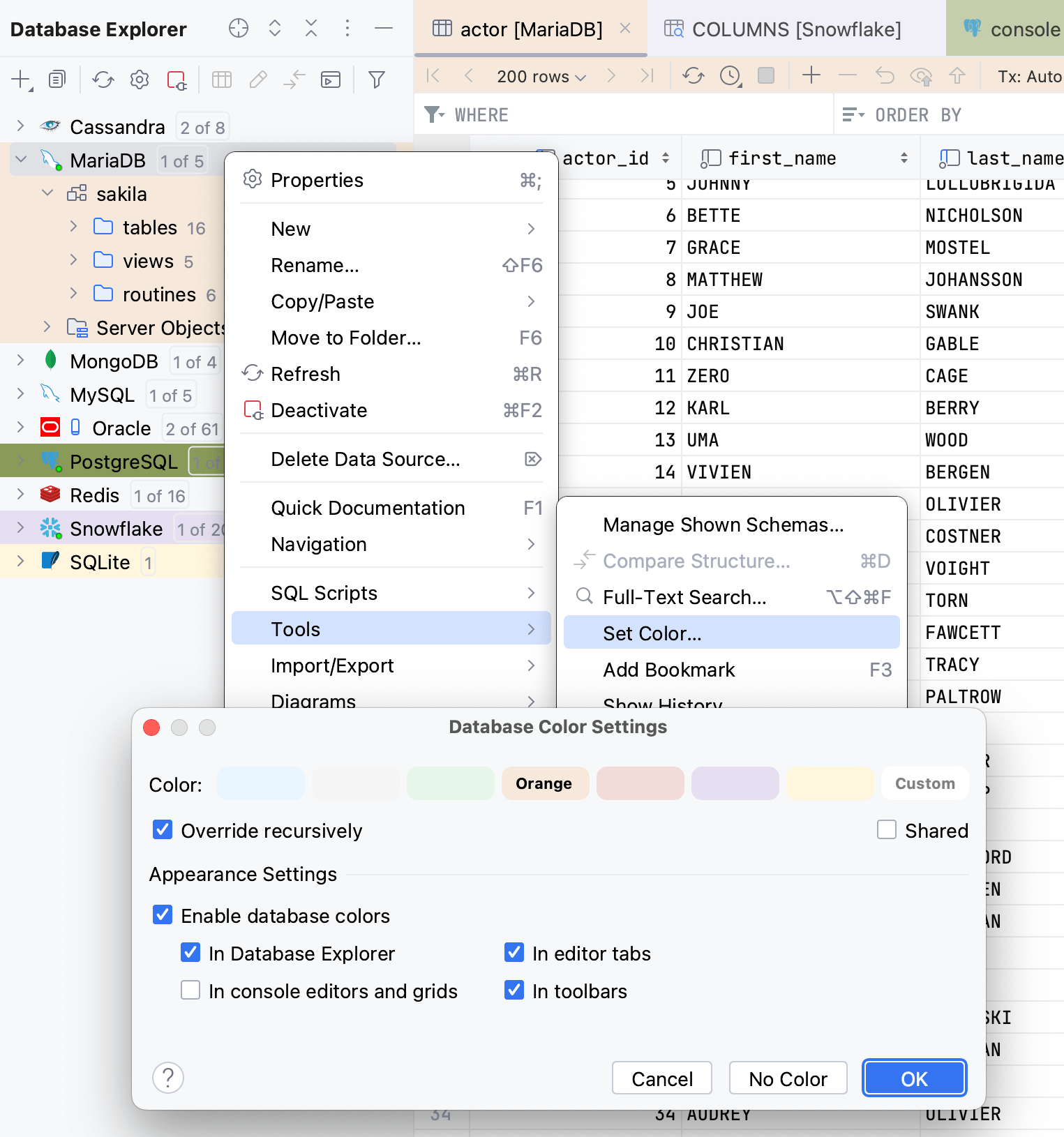 Mark data sources with colors