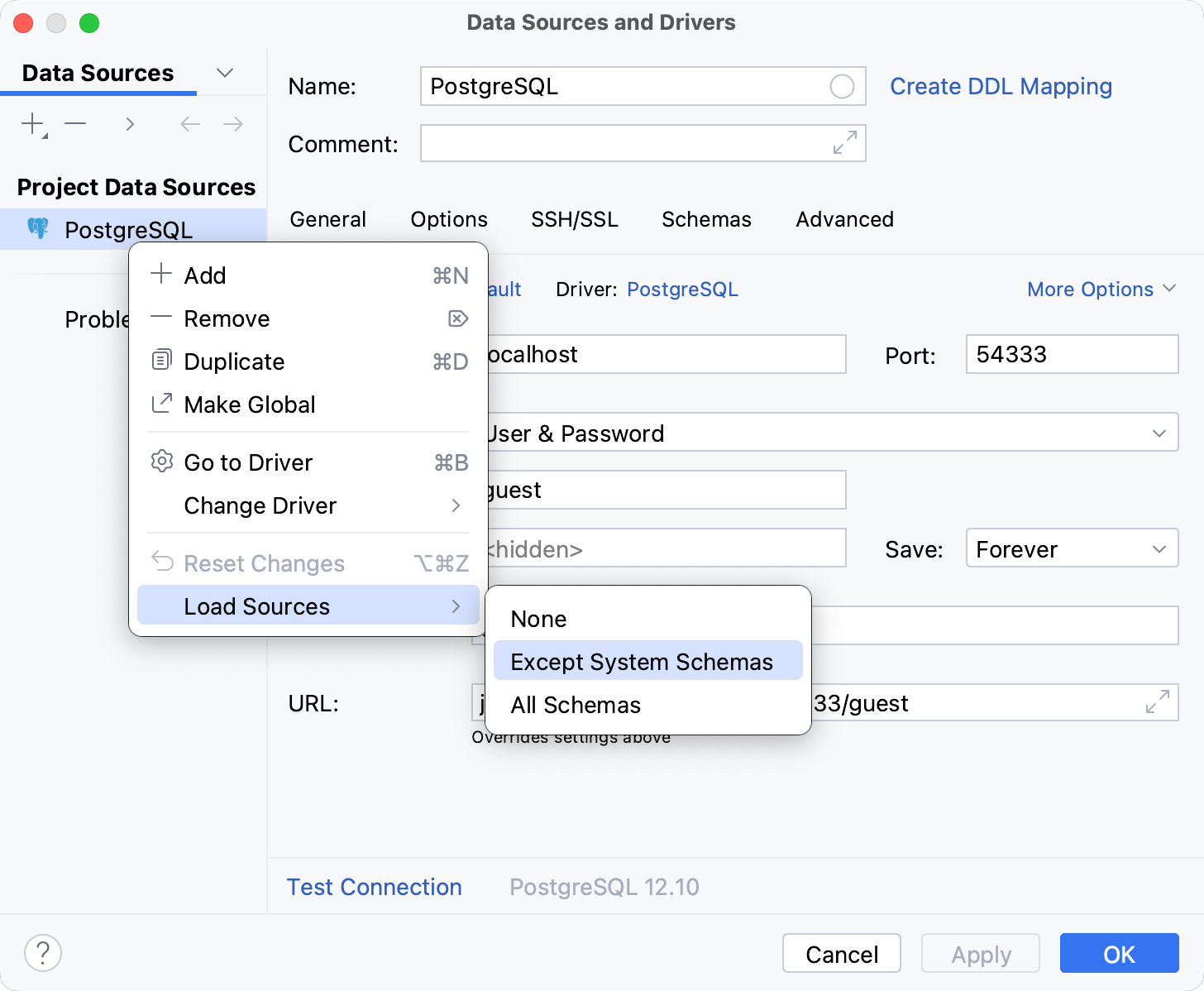 Load source code for a data source