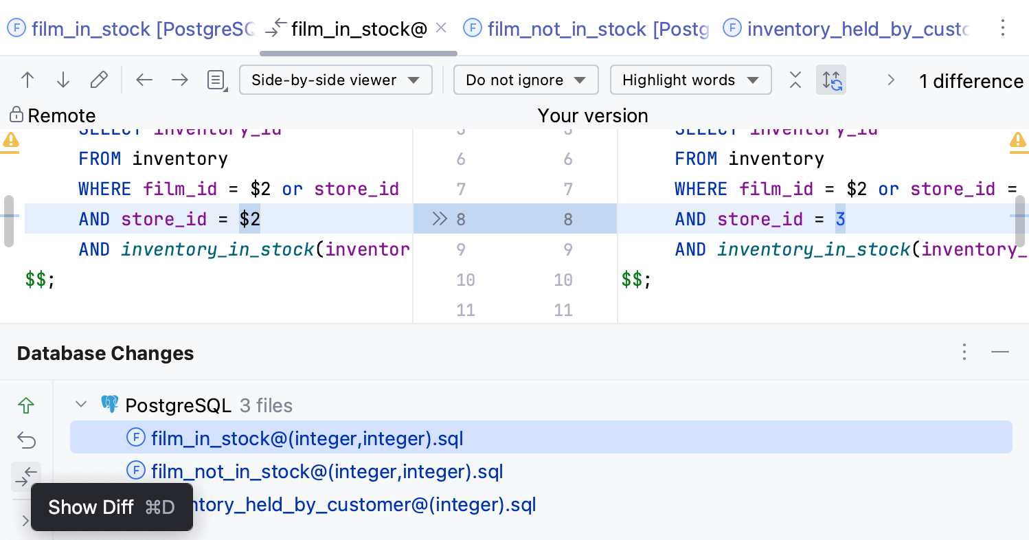 Differences viewer for modified source code