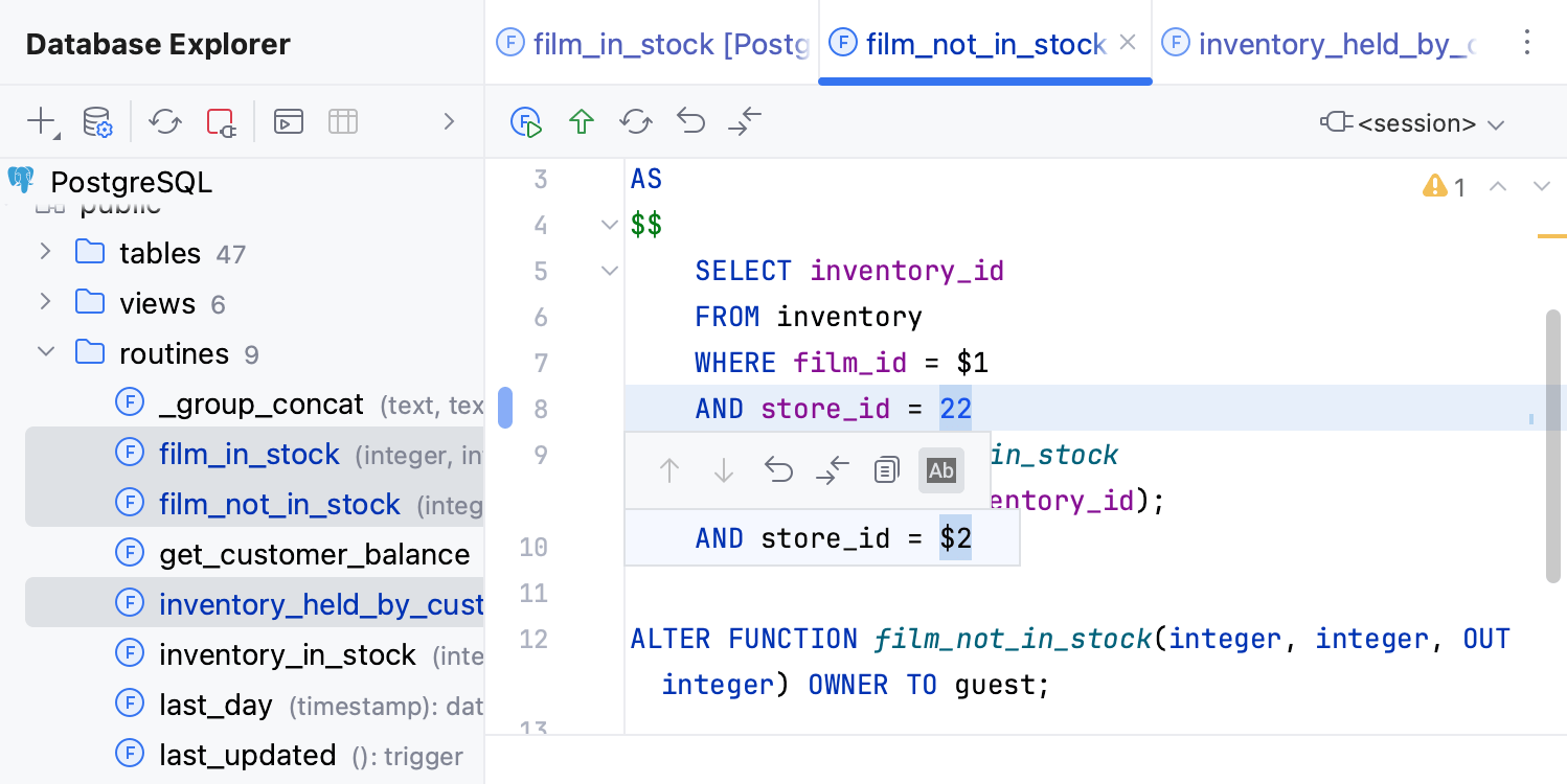 Changes in the source code of multiple objects