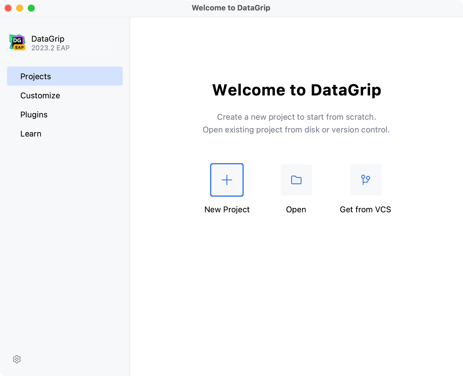 DataGrip welcome window