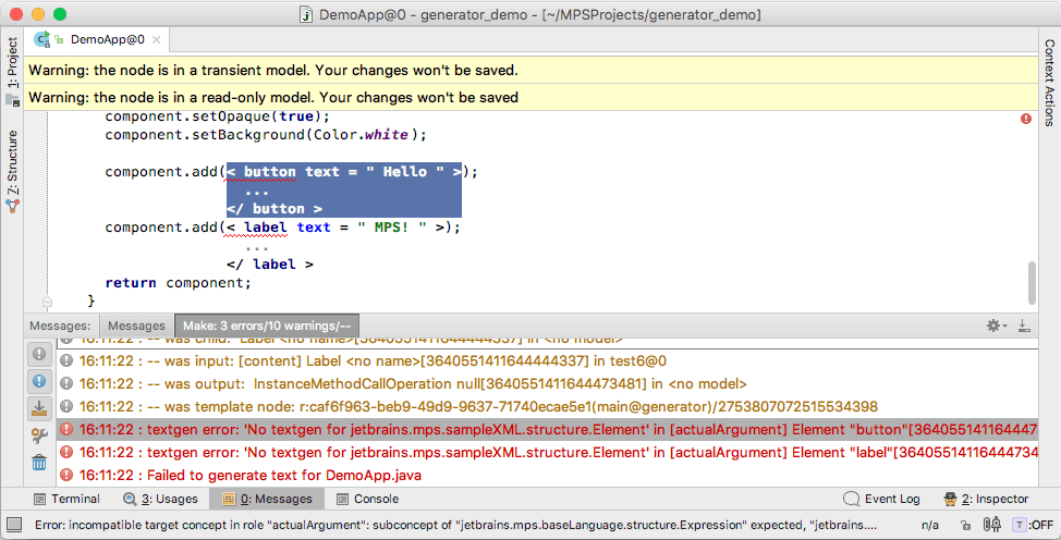 Demo6 error messages Demo6 error messages
