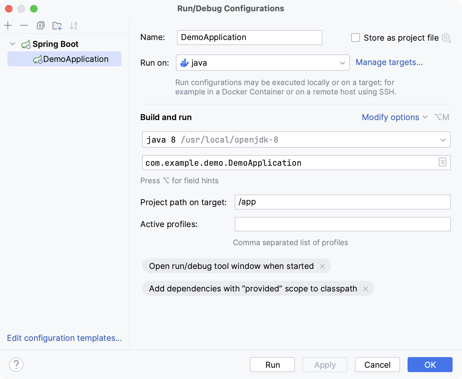 DemoApplication with new run target