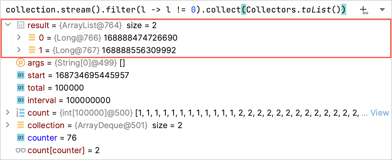 Result of an expression in the Variables tab