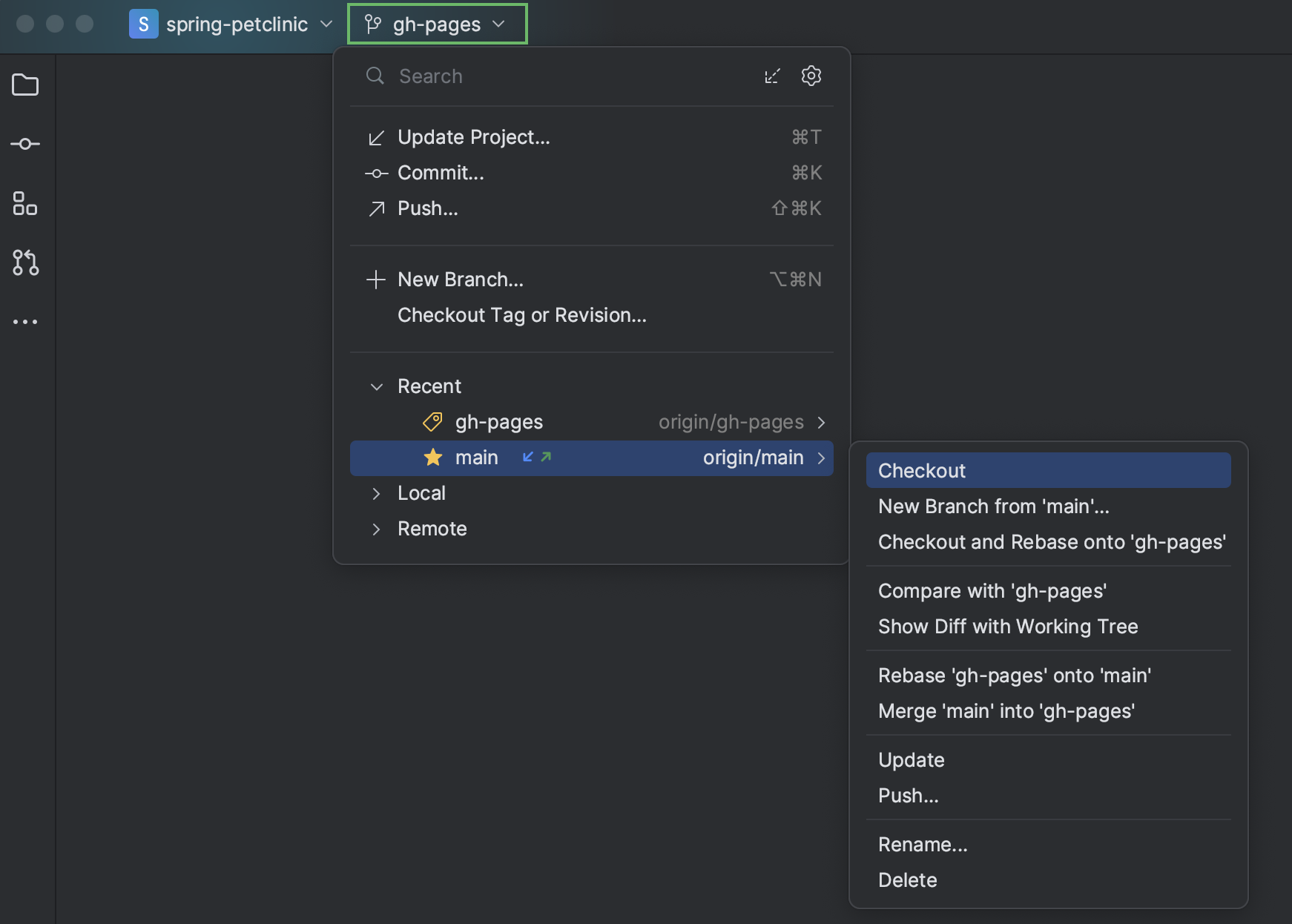 Manage Git branches | PyCharm Documentation